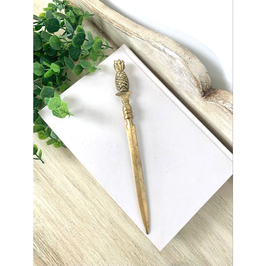Vintage Brass Pineapple Letter Opener England Hollywood Regency Desk Decor English Brass Office