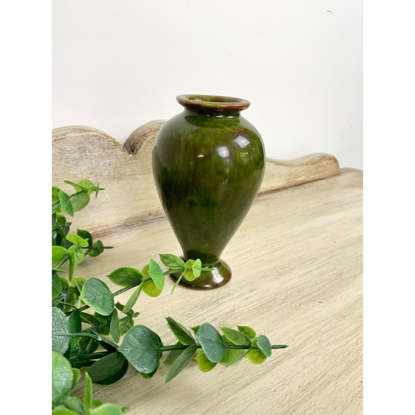 Vintage Studio Pottery Vase Moss Green Signed Gail Art Pottery Mid Century Cottage