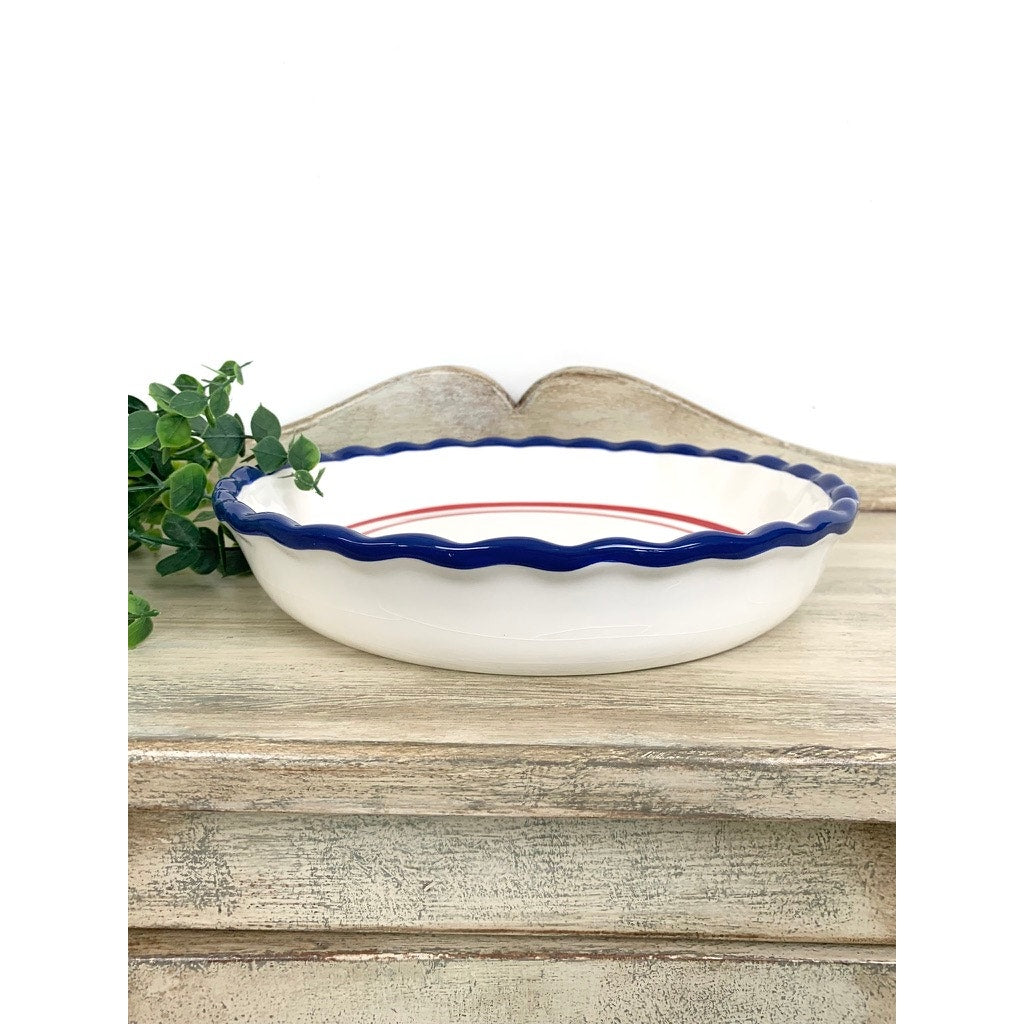 Sonoma Nantucket Pie Dish Red White Blue Ceramic Baking Dish Americana Decor