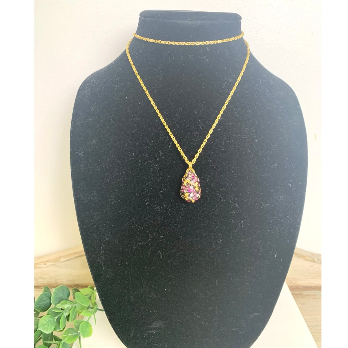 Vintage Joan Rivers Pink Purple Pendant Necklace Pave Rhinestone Gold Tone Romantic Glam