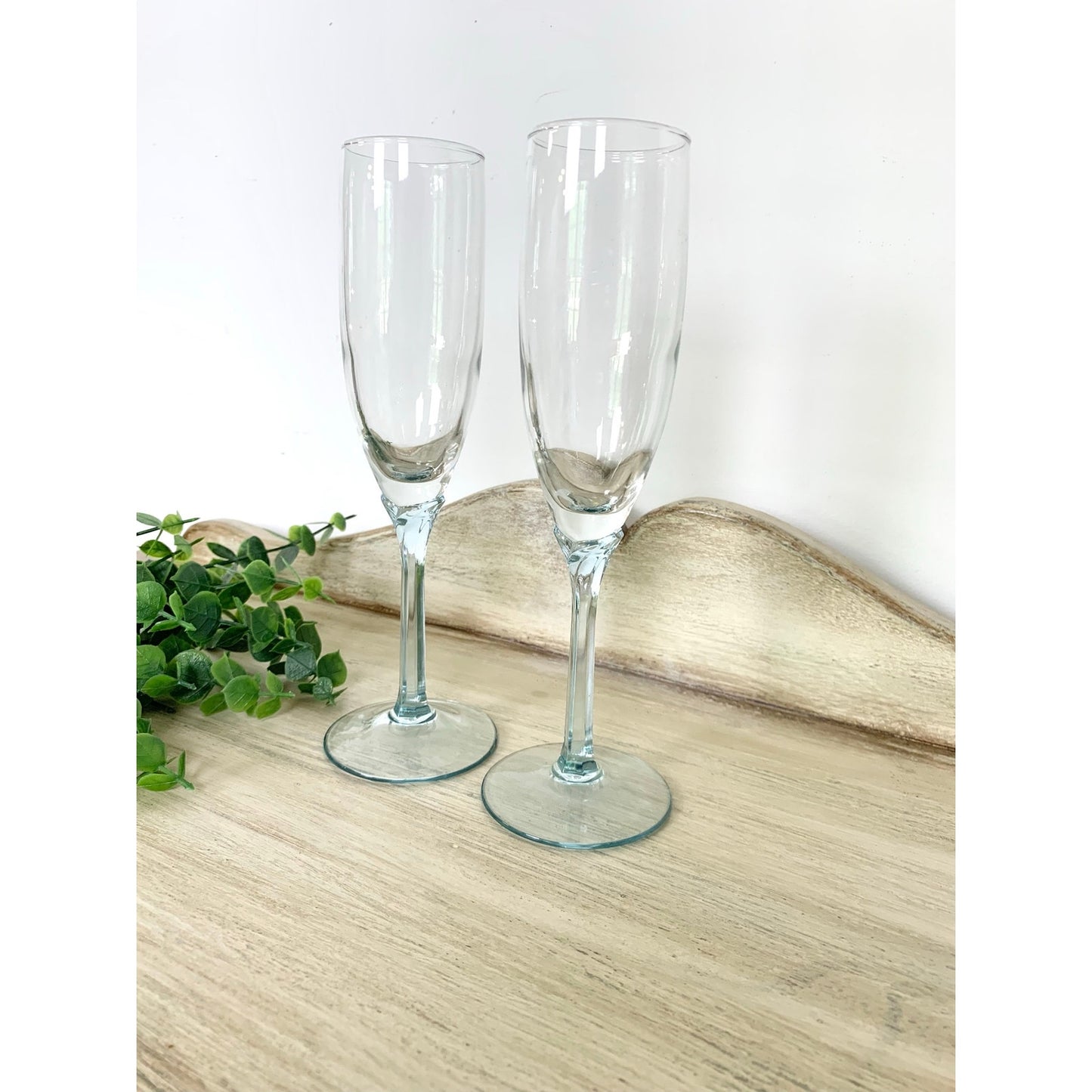 Vintage Champagne Flutes Set Ice Blue Stem Glasses Pair Wedding Servingware