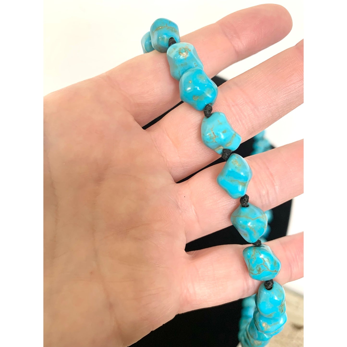 Blue Turquoise Nugget Beaded Necklace Long Vintage Southwestern Boho Jewelry 46"