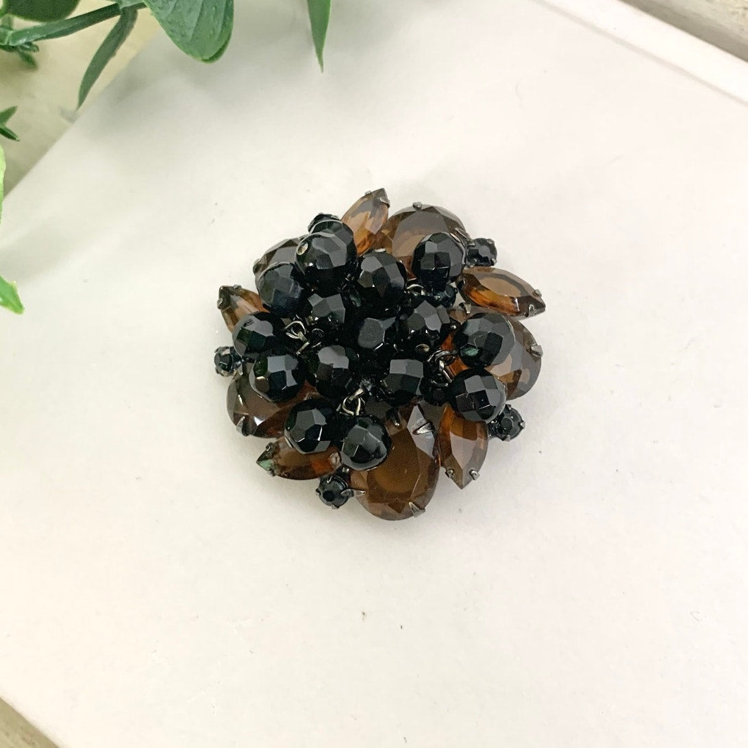 Vintage Juliana by DeLizza & Elster Brooch Amber Topaz Rhinestone Cha Cha Statement Pint