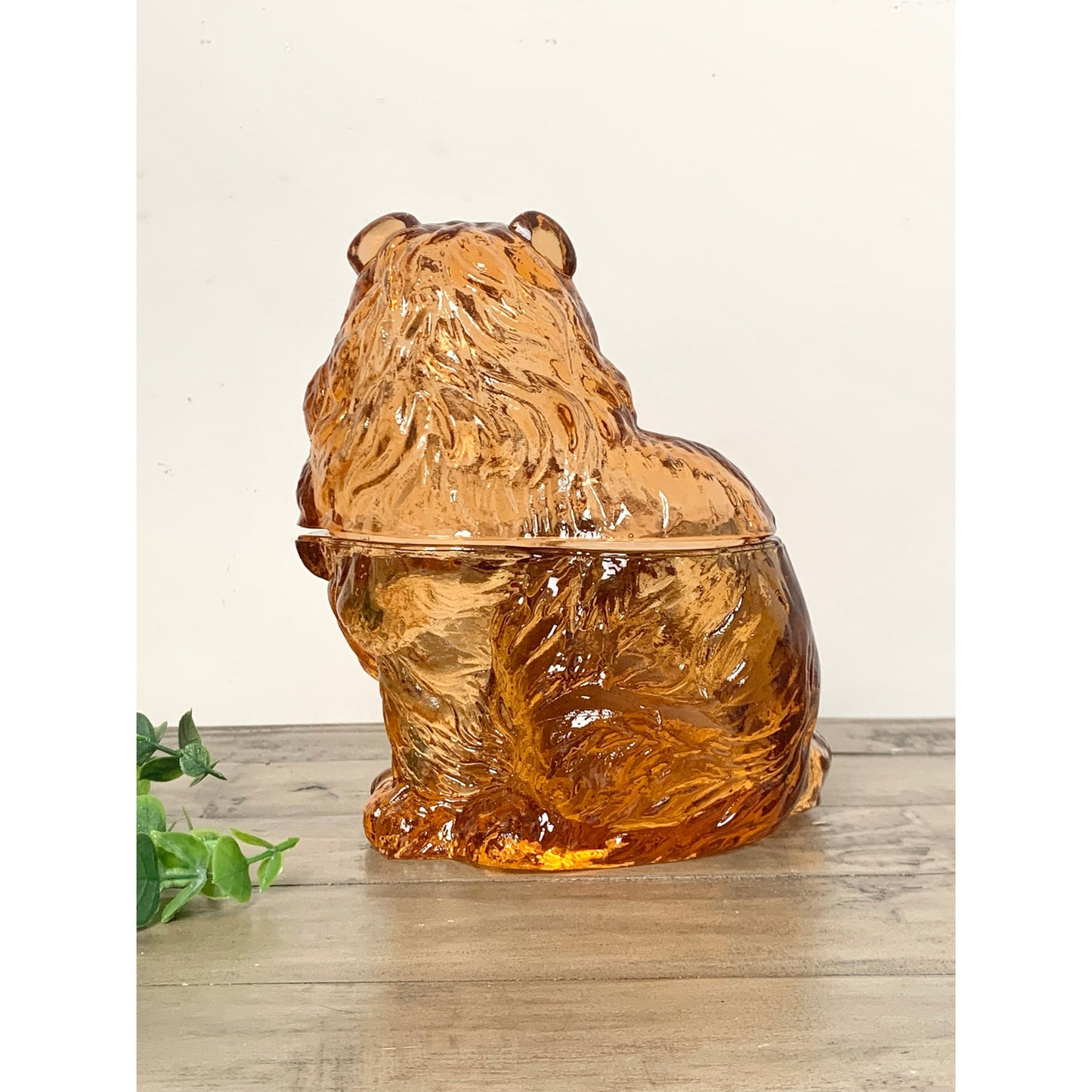 Vintage Pink Amber Glass Collie Dog Cookie Jar Apothocary Mid Century Dog Canister