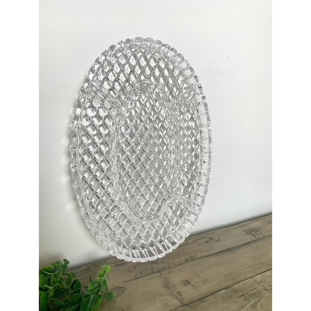 Vintage Clear Glass Divided Serving Platter Large 16.25” Oval Sectional Tray Thick Appetizers Relishes Charcuterie