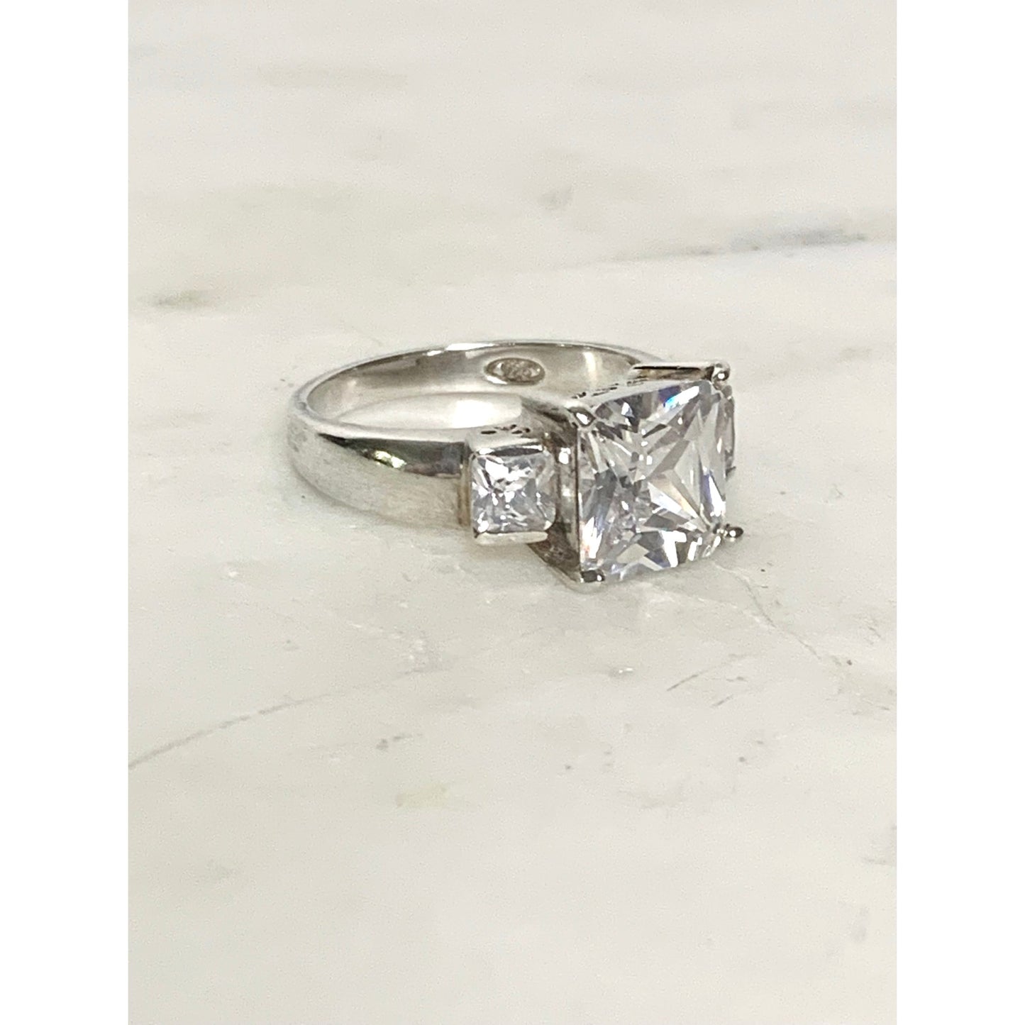 Vintage Sterling Silver Ring with Cubic Zirconia Size 7.25 Princess Cut - 925