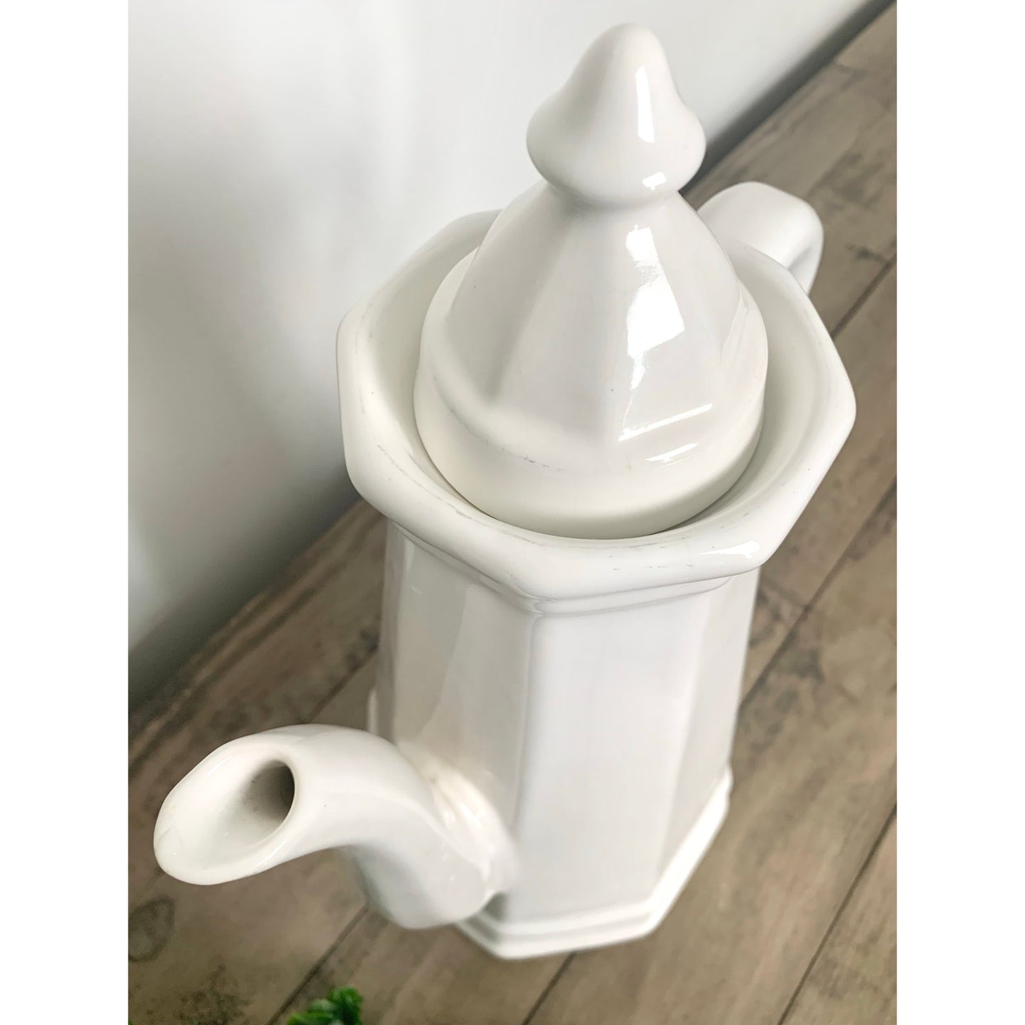 Vintage Pfaltzgraff Heritage Tall White Coffee Pot Octagonal Teapot Country Cottage Farmhouse