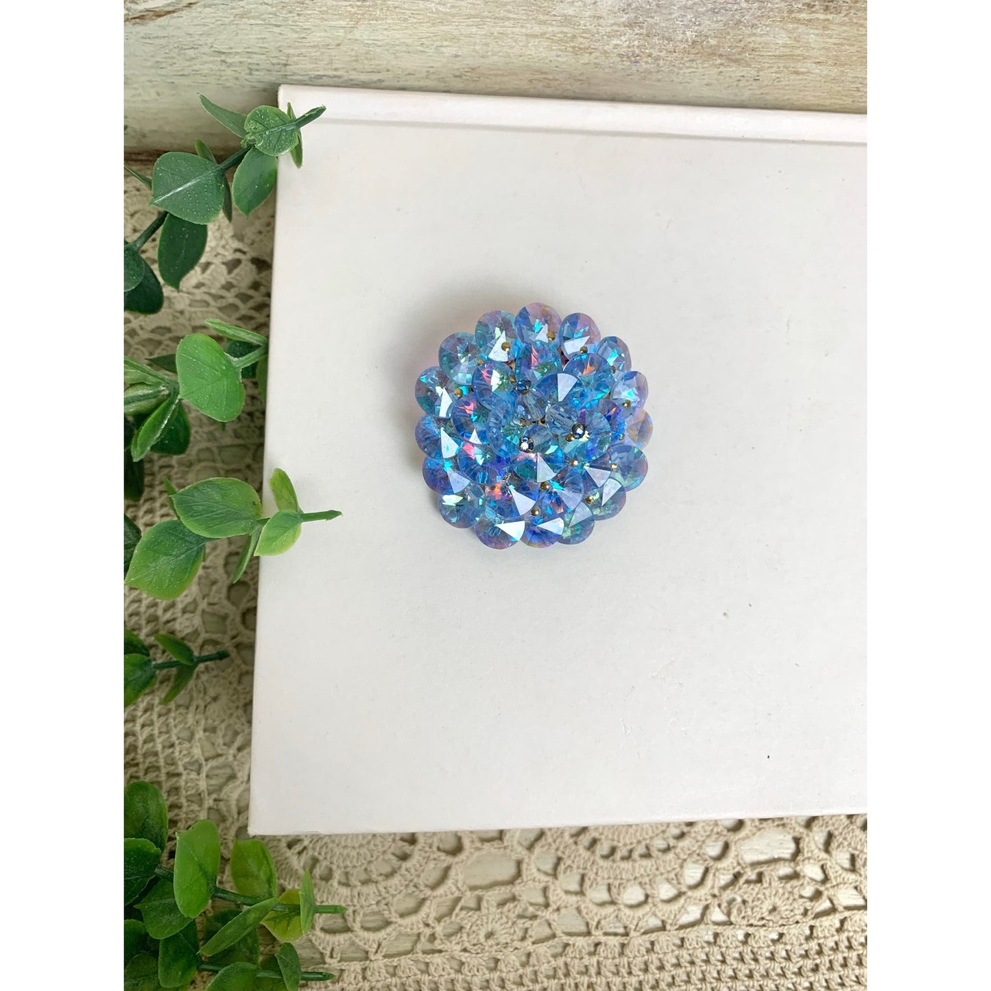 Vintage Aurora Borealis Rhinestone Brooch Blue AB Crystal Statement Pin
