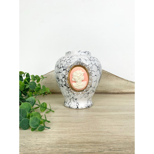 Vintage Ceramic Cameo Vase Marble Veining Look Bud Vase Victorian Revival Feminine Decor