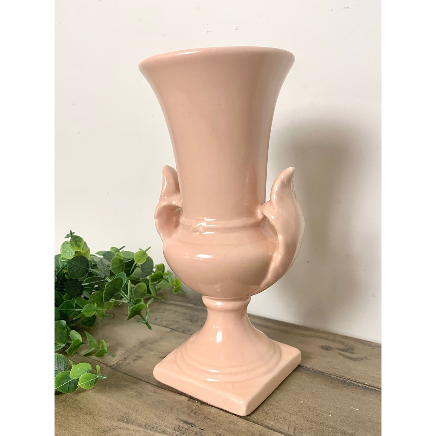 Vintage Royal Haeger Blush Pink Vase with Handles Mid Century Ceramic Pedestal Urn