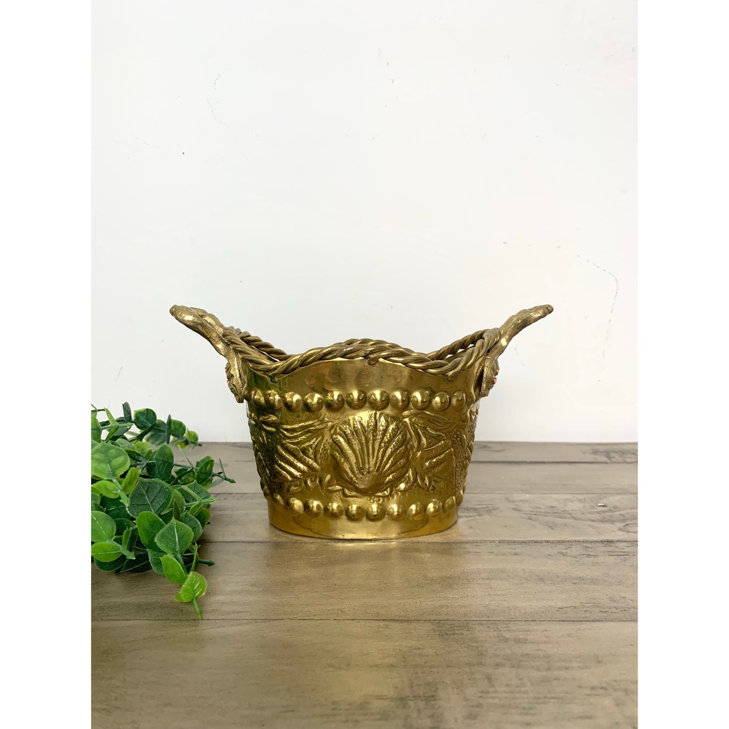 Vintage Brass Planter Basket with Handles – Made in India, Coastal Shell Cottage