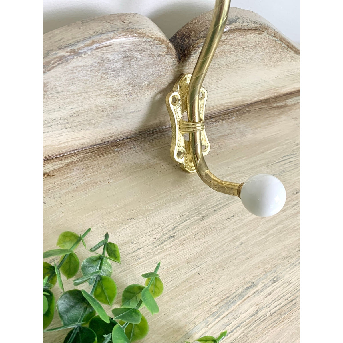 Vintage Brass Double Wall Hook White Porcelain Knobs Coat Rack Hardware