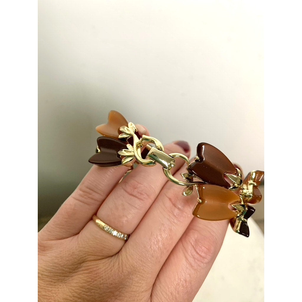 Vintage 1960s Lisner Thermoset Bracelet Oak Leaf & Berry Signed 7.25” Retro MCM