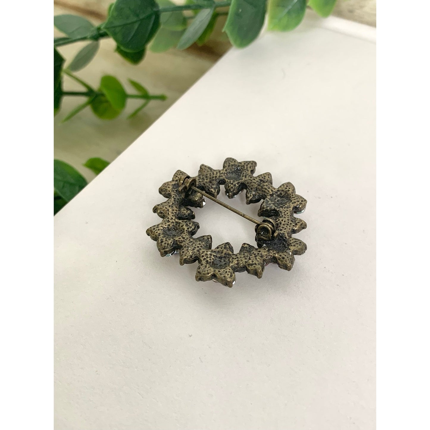 Vintage Aurora Borealis Rhinestone Wreath Brooch Statement Pin Mid Century Glam