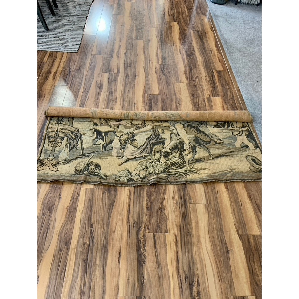Antique French Renaissance Revival Tapestry Wall Hanging Romantic Courtship Scene