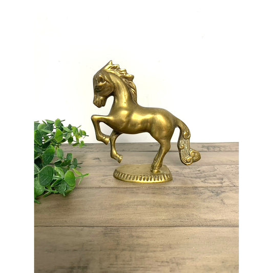 Vintage Brass Horse Figurine Statue Equestrian Decor Stallion Old World Cottagecore Farmhouse