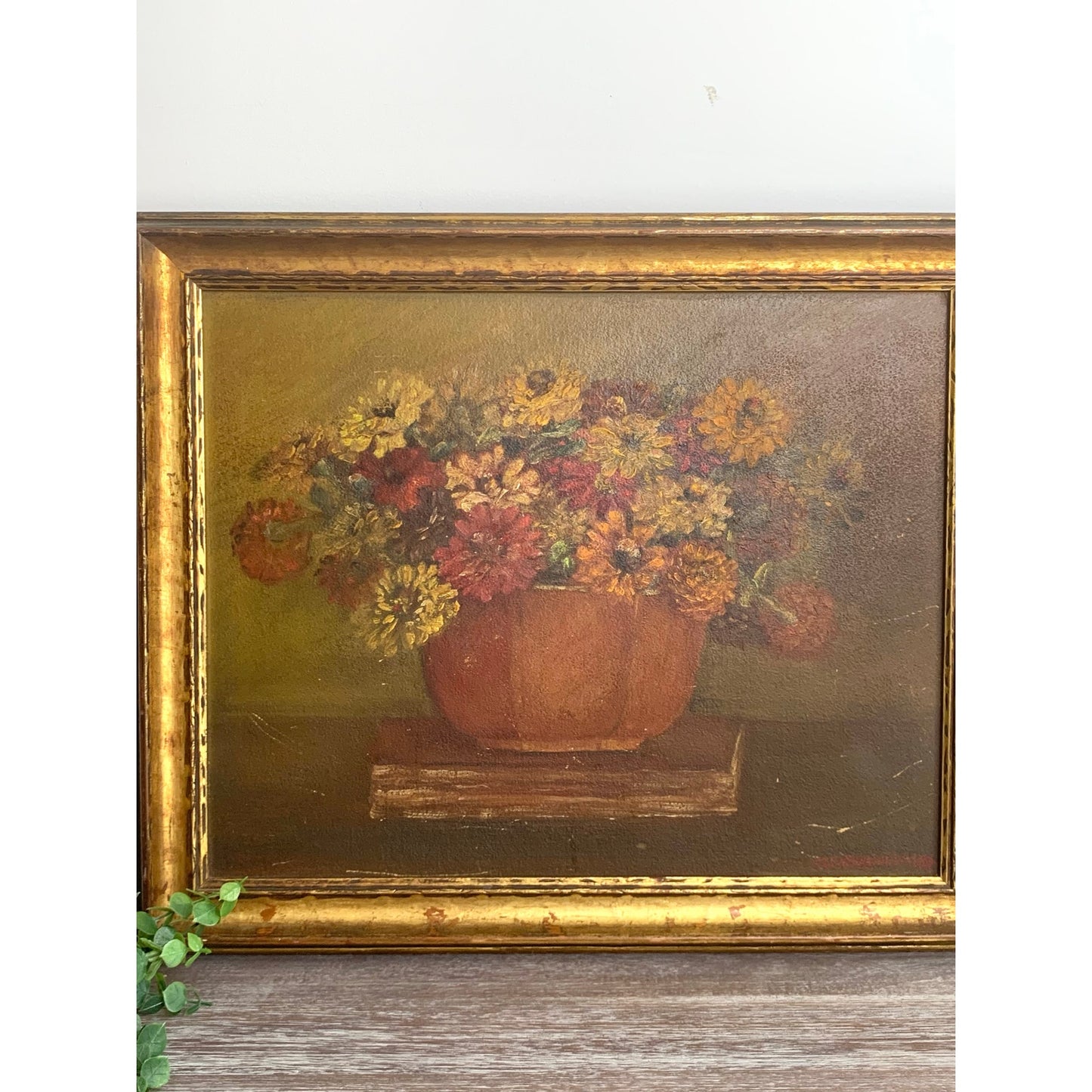 Vintage Floral Still Life Oil Painting on Board Signed Wright Framed Moody Art