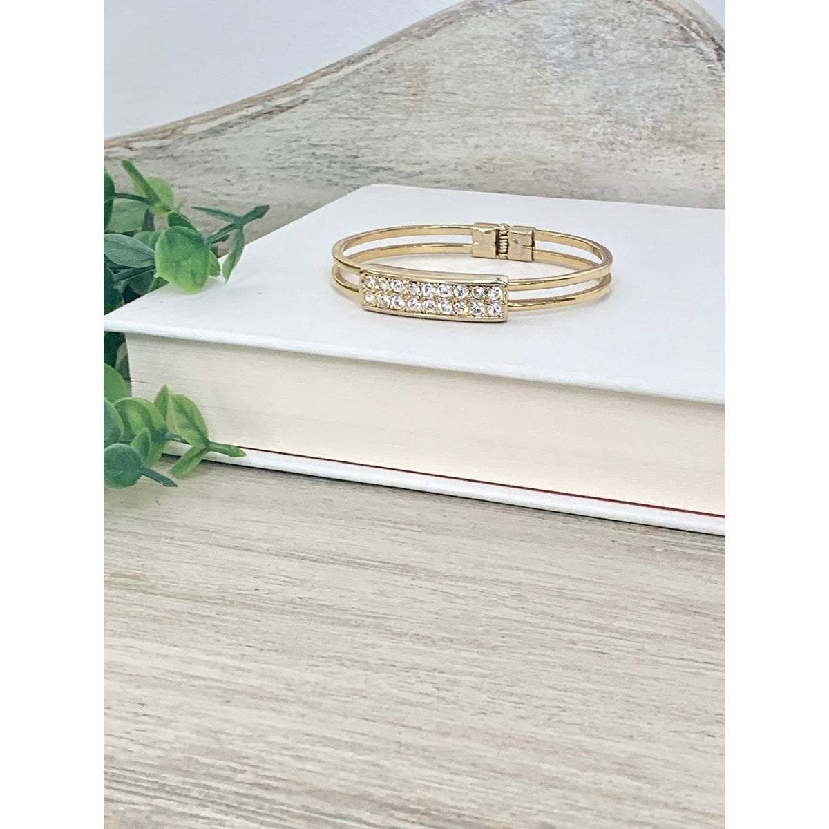 Vintage Goldtone Rhinestone Bangle Bracelet Pave Statement Jewelry Classic Glam