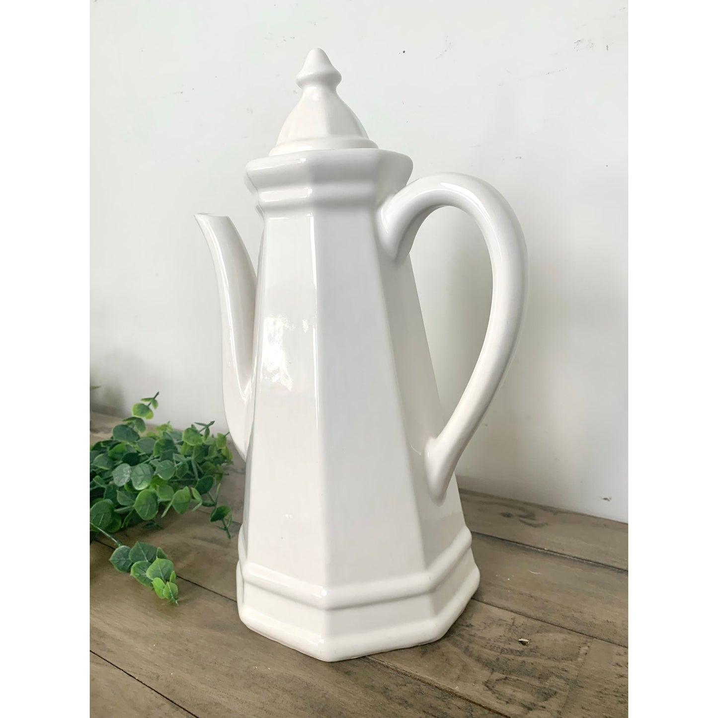 Vintage Pfaltzgraff Heritage Tall White Coffee Pot Octagonal Teapot Country Cottage Farmhouse