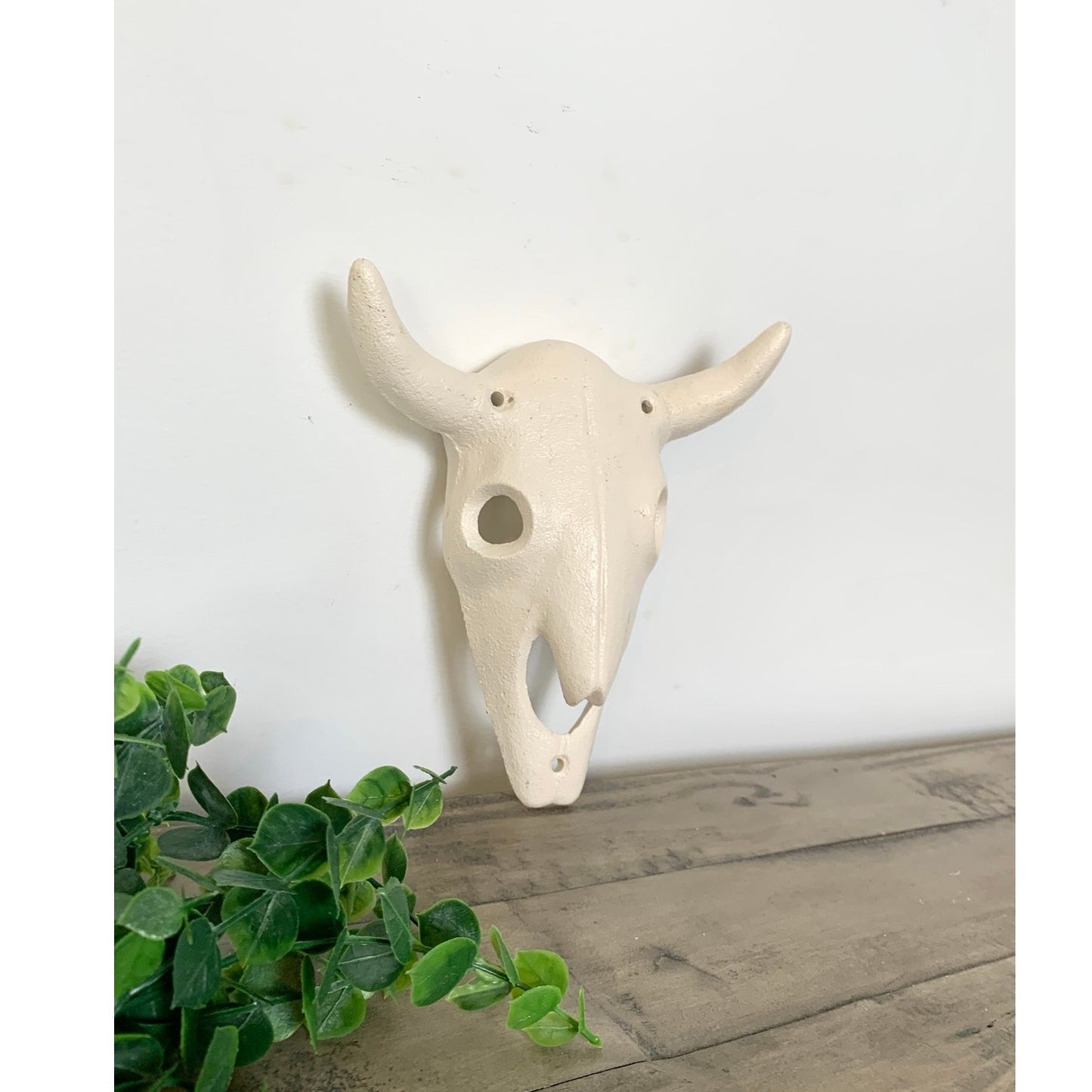 Cast Iron Longhorn Skull Wall Decor Rustic Western Wall Hanging White Bull 3D