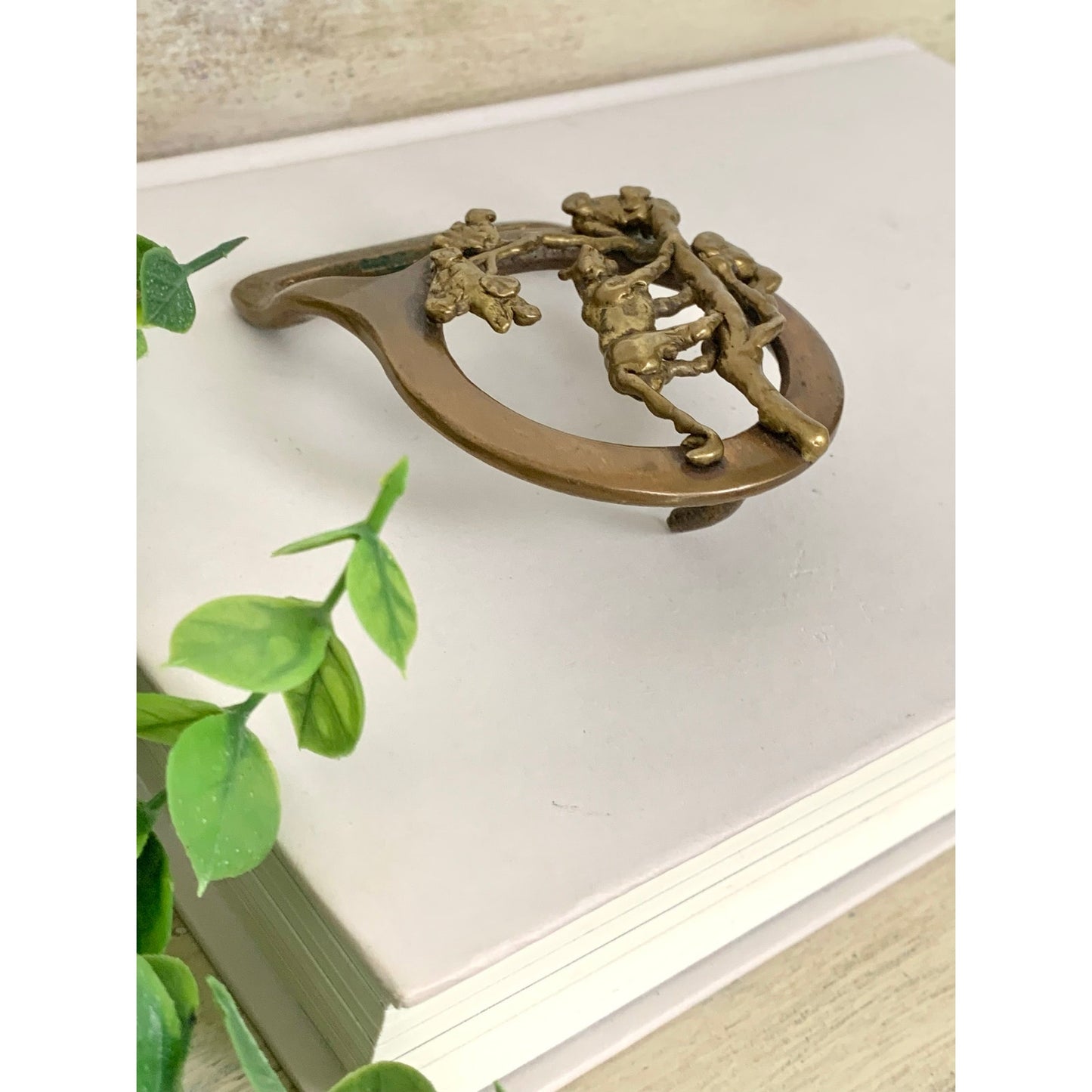 Vintage Masterworks Brass Belt Buckle Tiger Tree Western Animal