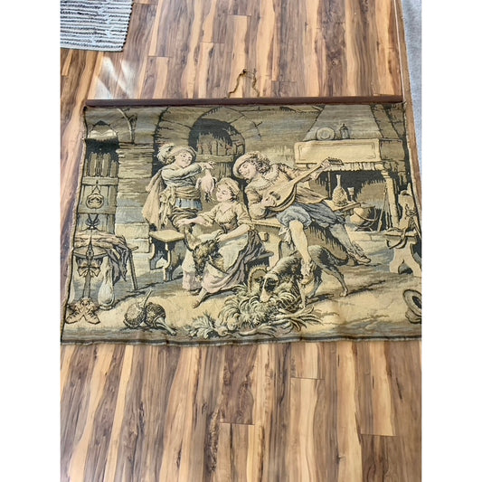 Antique French Renaissance Revival Tapestry Wall Hanging Romantic Courtship Scene