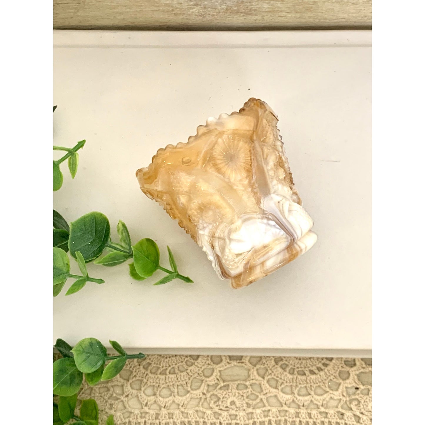 Vintage Imperial Slag Glass Toothpick Holder Caramel White Marbled Match Holder Votive