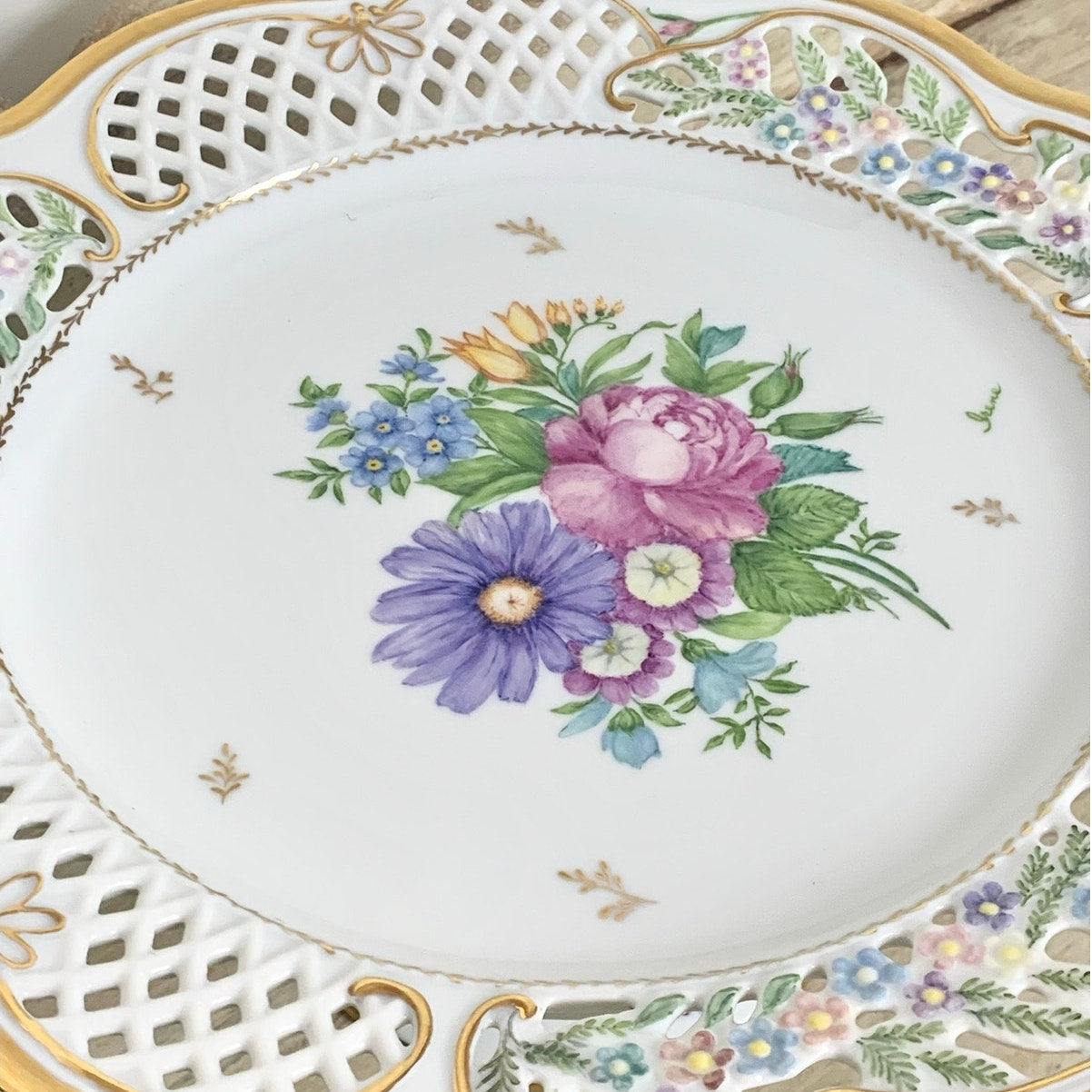Vintage Pedestal Cake Stand Floral Hand Painted Porcelain Wedding Serving Cottage Shabby