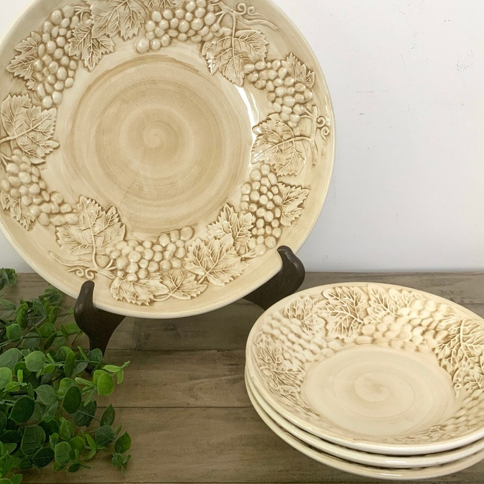 Vintage A. Santos Portugal Ceramic Bowl Set Grapevine Serving Pottery Cottage