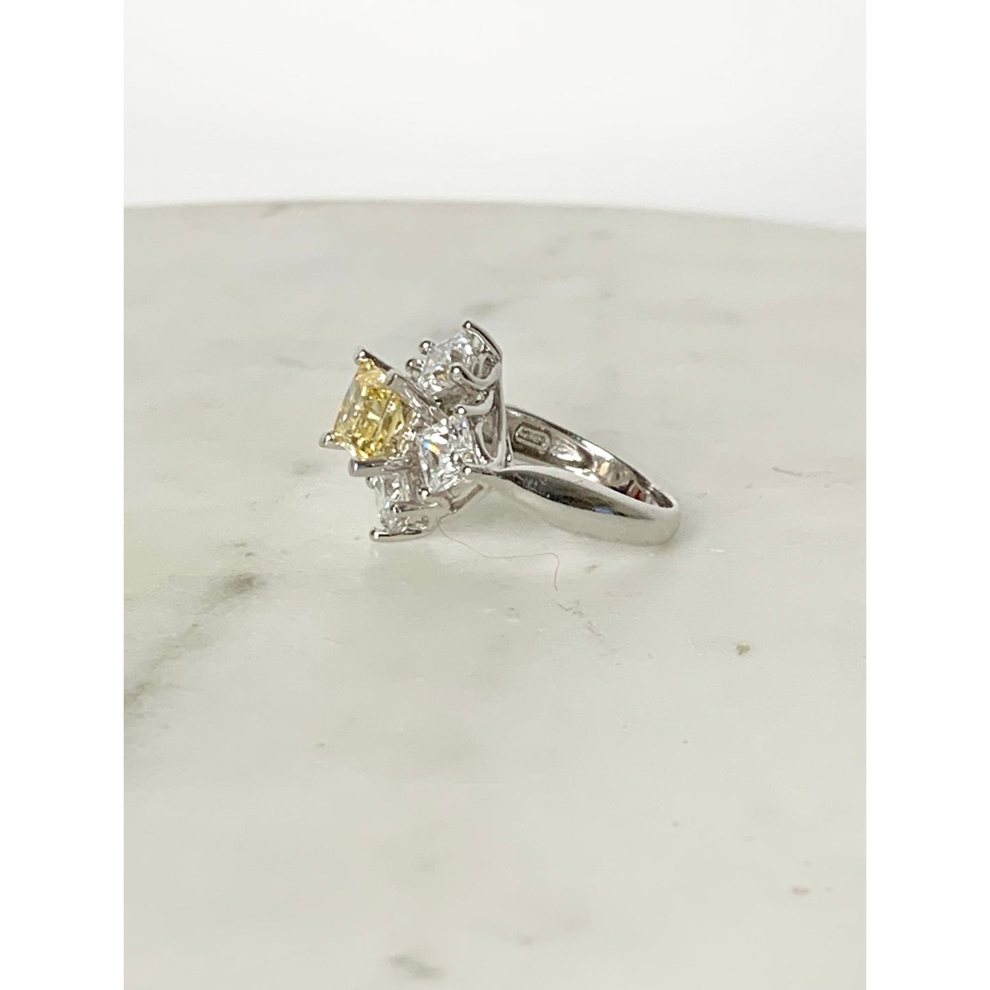 Sterling Silver Princess Cut Yellow and Clear Cubic Zirconia Ring Size 5.25 925
