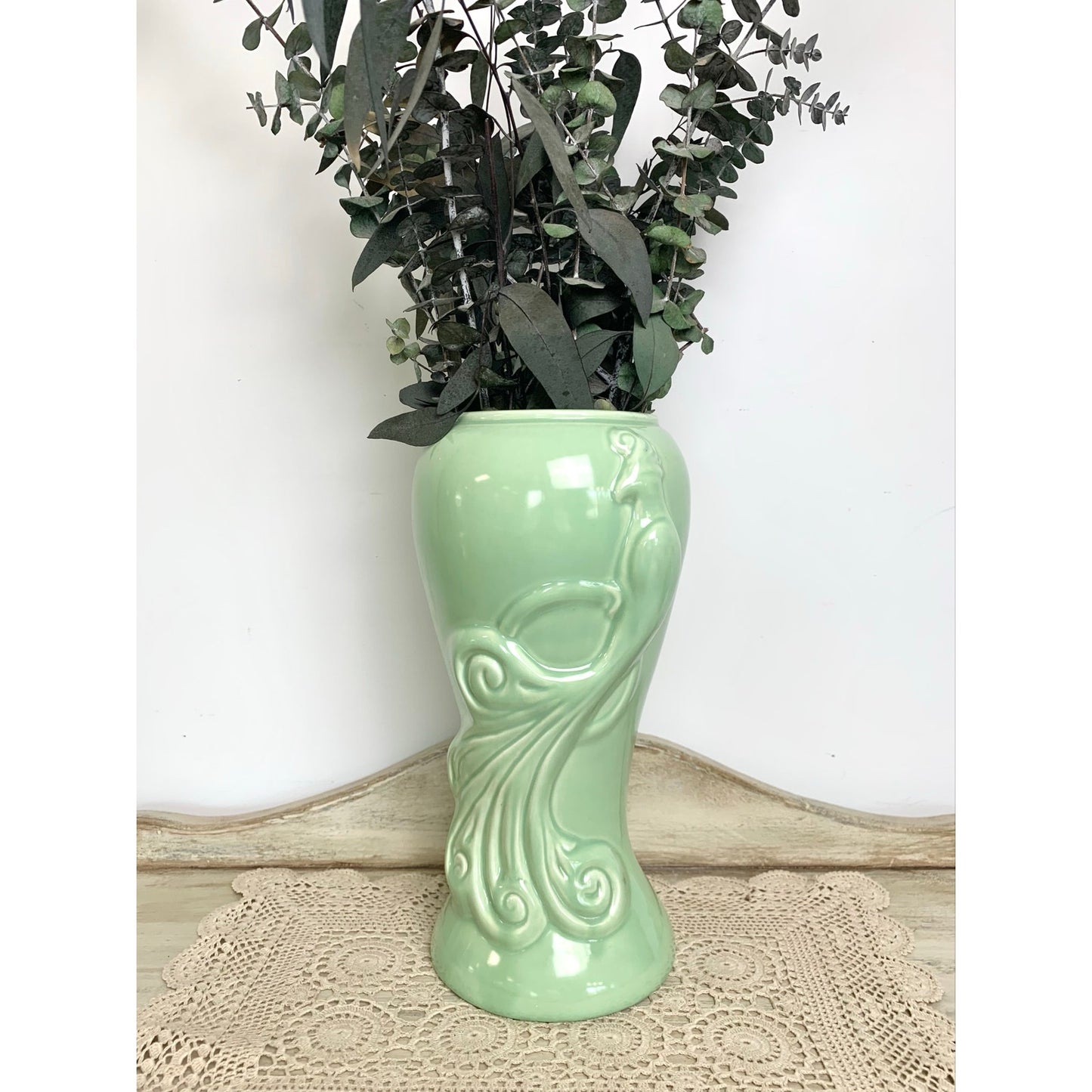 Vintage West Coast Pottery Green Bird Vase Art Deco Style Ceramic 12 Inch