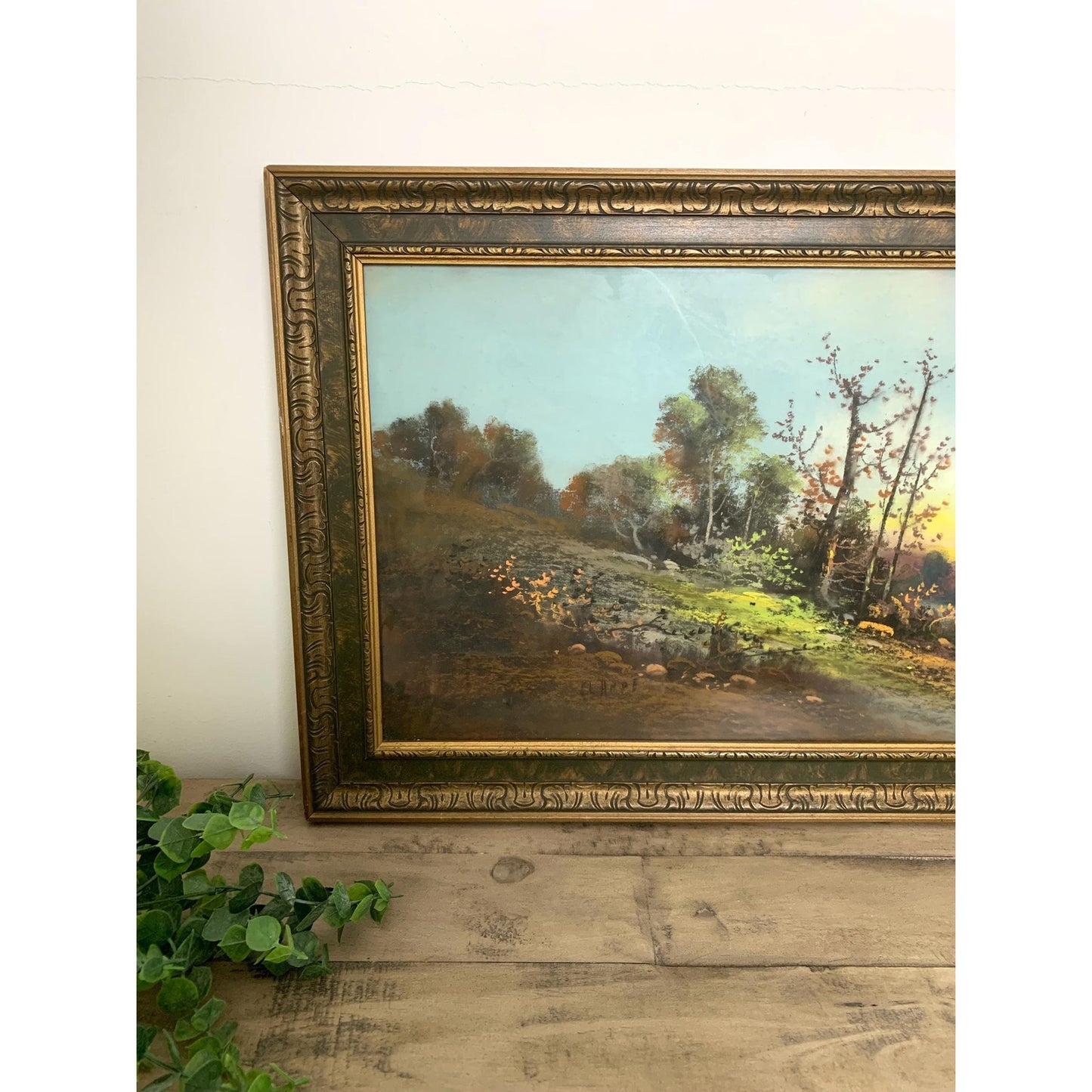 Vintage Pastel Landscape Painting Signed Elande, Framed Countryside Scene