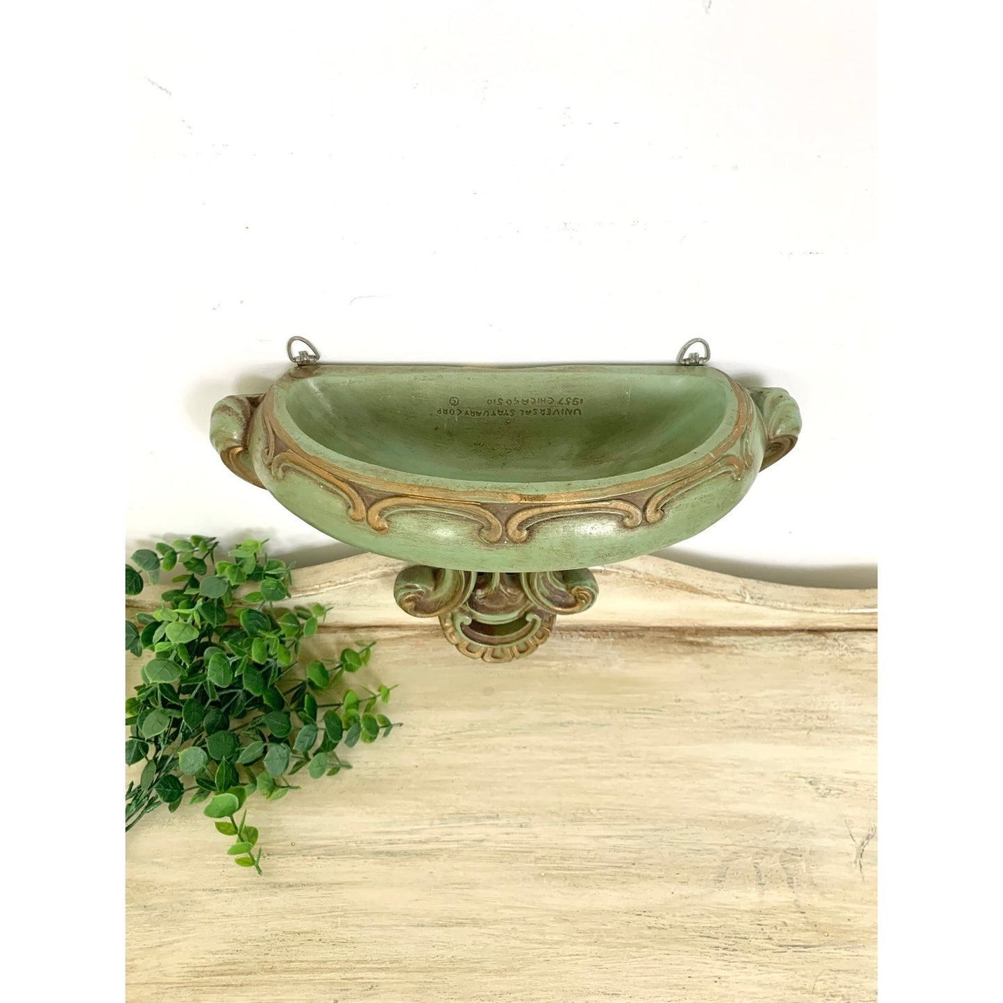 Vintage Wall Pocket Shelf Universal Statuary 1957 Green Gold Hollywood Regency