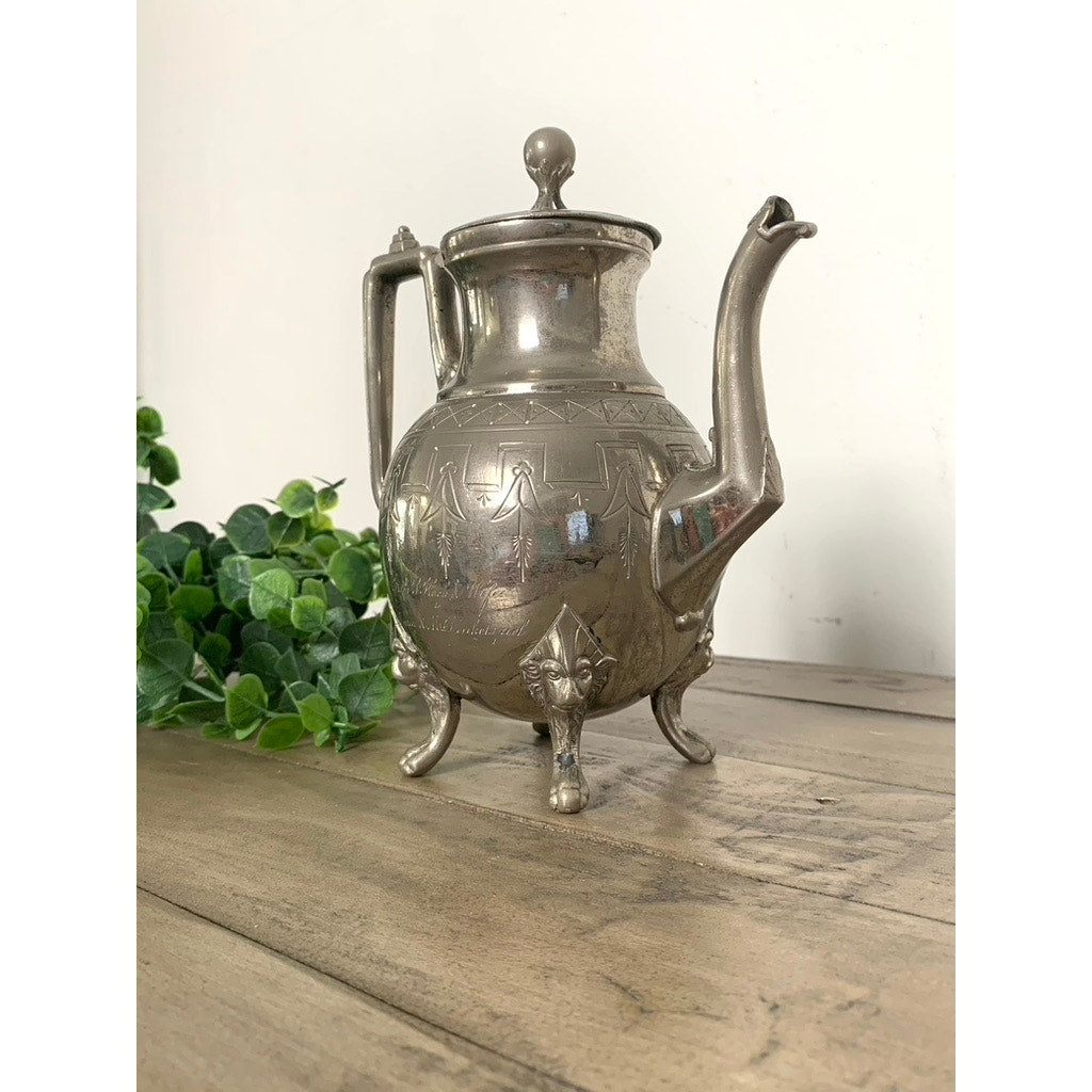 Antique Reed & Barton Triple-Plate Silver Teapot Lion Head Footed Old Money