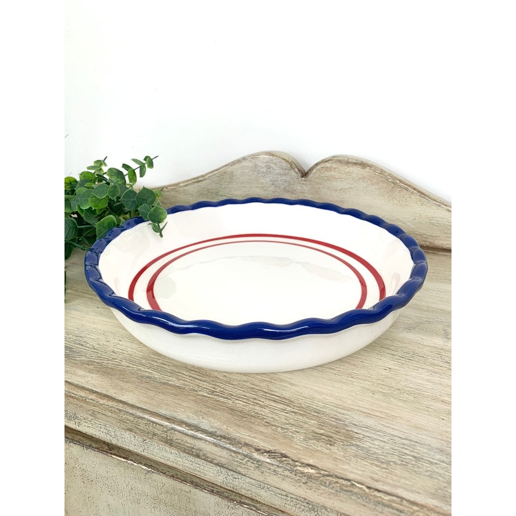 Sonoma Nantucket Pie Dish Red White Blue Ceramic Baking Dish Americana Decor