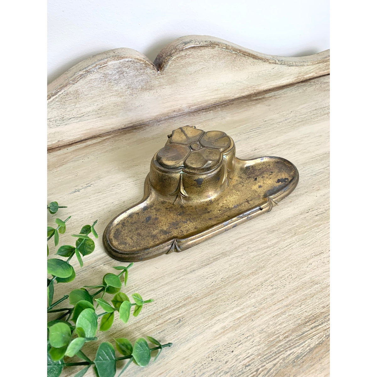 Antique Bradley & Hubbard Brass Inkwell Gold Ornate Old Money Office Decor