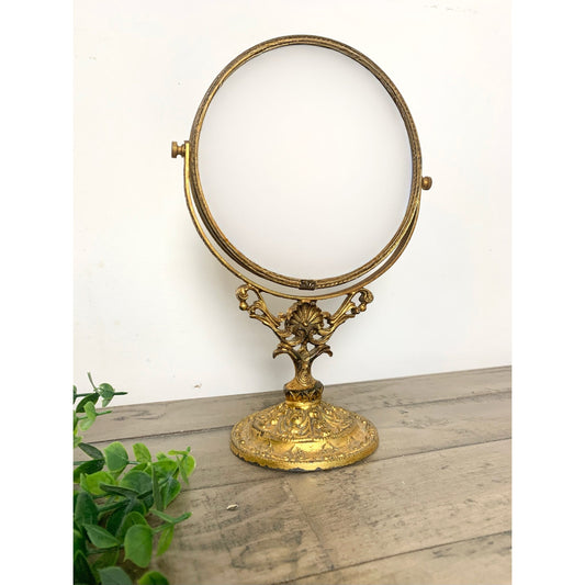 Vintage Gilded Vanity Mirror Ornate Gold Tabletop Mirror Double Sided Hollywood Regency