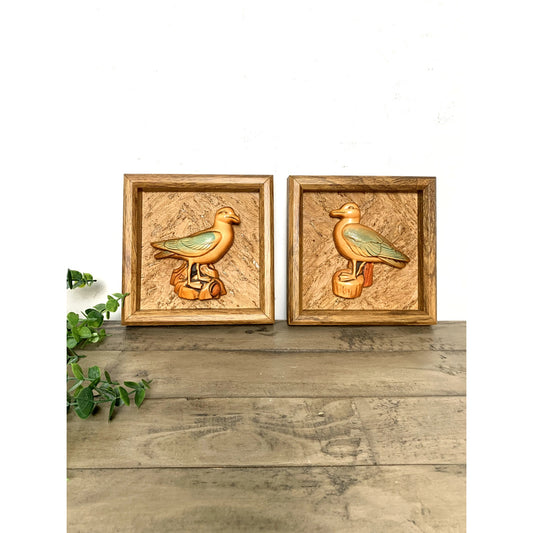 Vintage 1982 Miller Studio Chalkware Shorebird Wall Plaques Coastal Bird Cottage