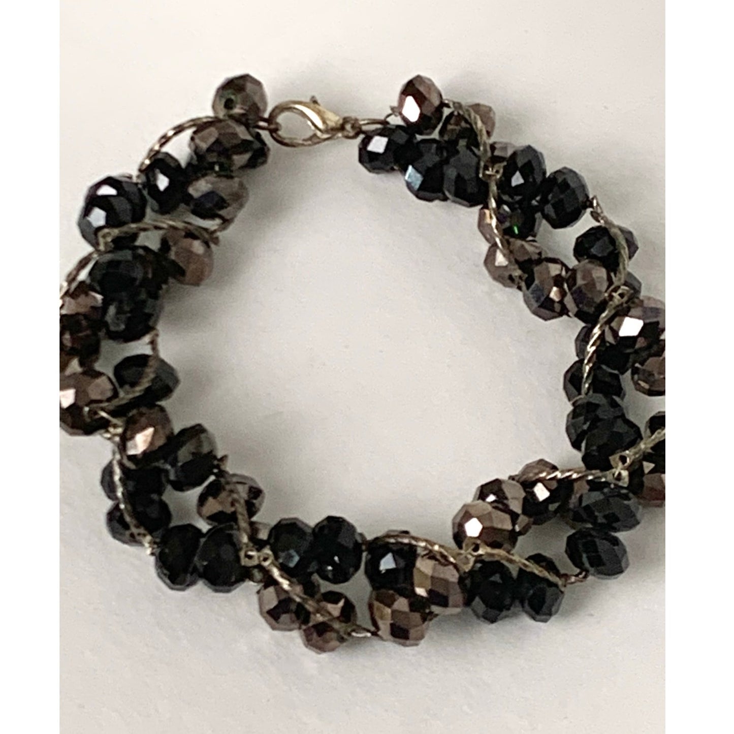 Vintage Smoky Faceted Beaded Bracelet Multi Strand Dark Crystal Glass Bead Statement Jewelry