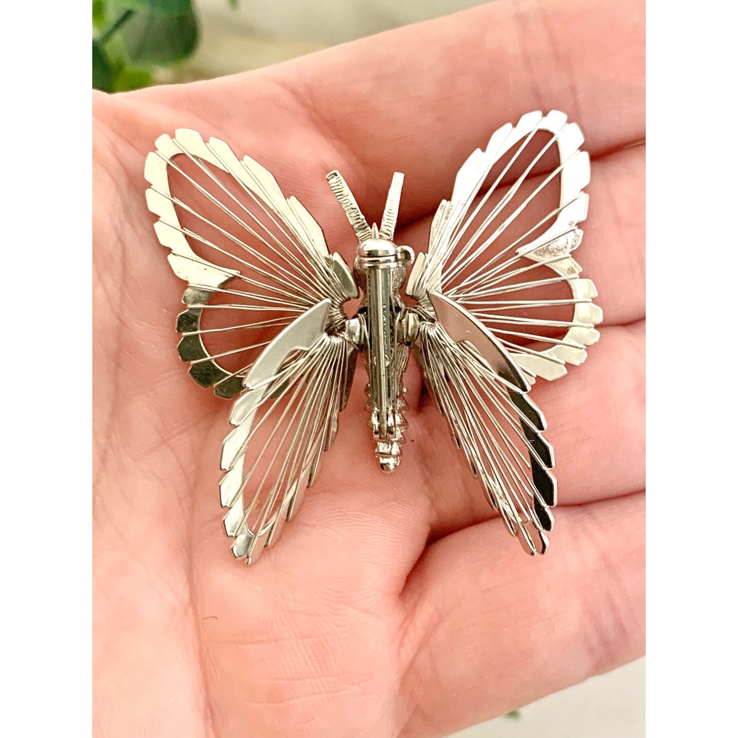 Vintage Monet Butterfly Brooch Silvertone Filigree Wing Pin Signed Statement Nature Jewelry