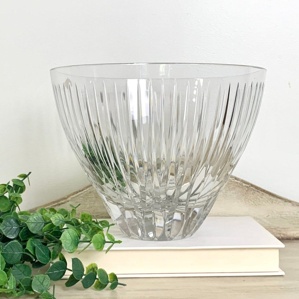 Vintage Josair Yugoslavia Lead Crystal Bowl Large Cut Glass Centerpiece Elegant