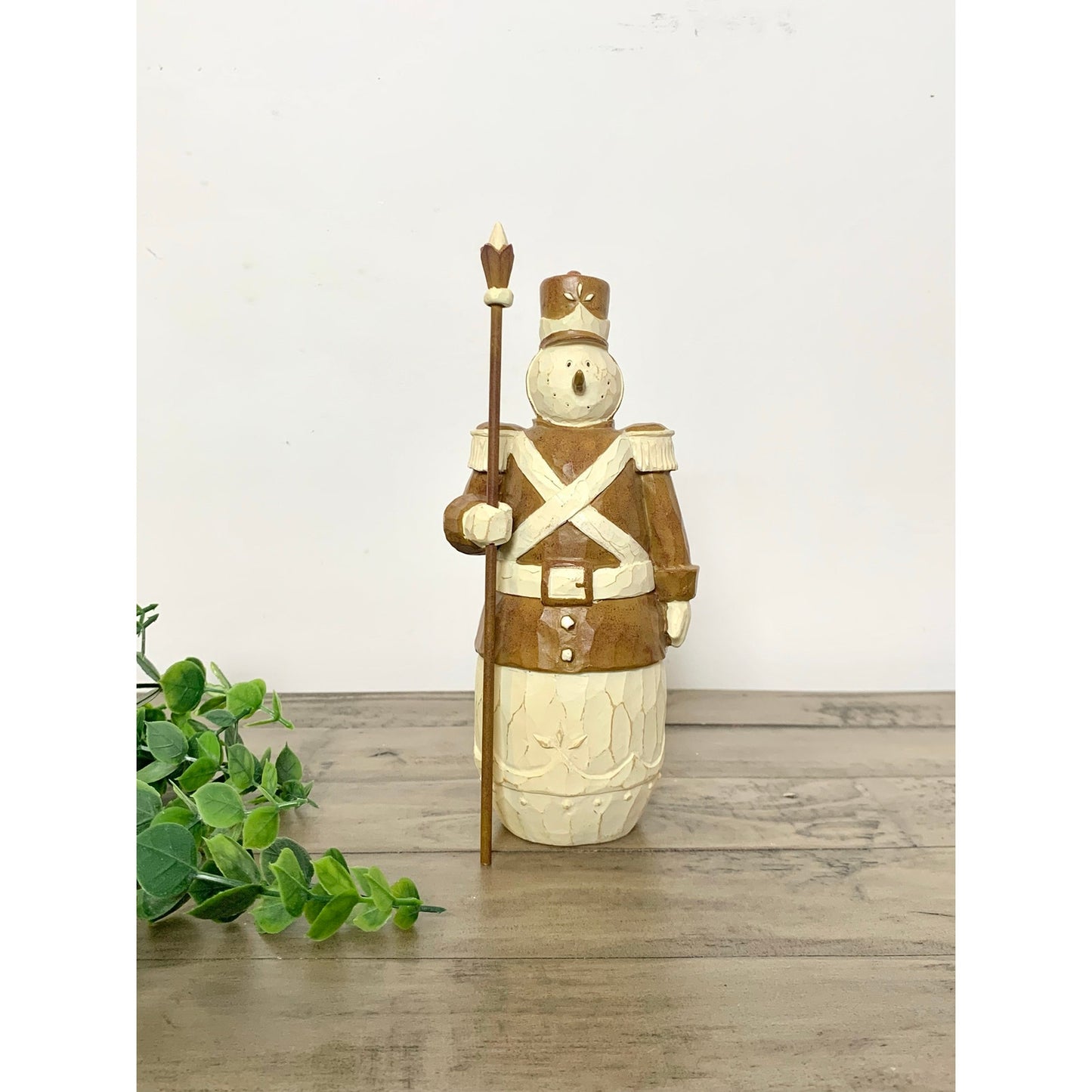 Vintage Hand Carved Snowman Soldier Christmas Figurine Rustic Wooden Winter