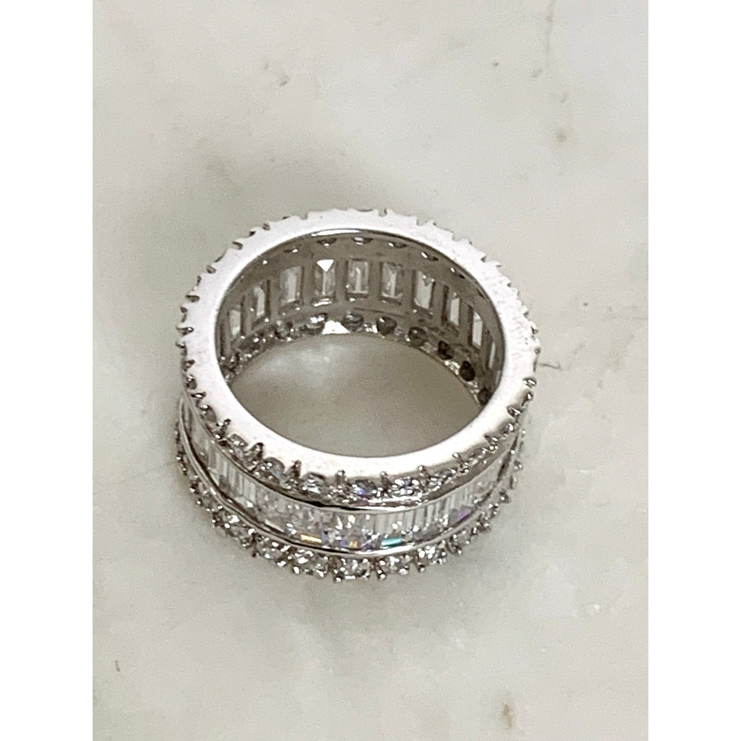 Vintage Sterling Silver Wide Band CZ Eternity Ring Size 8.25 RP 925 Classic Glam