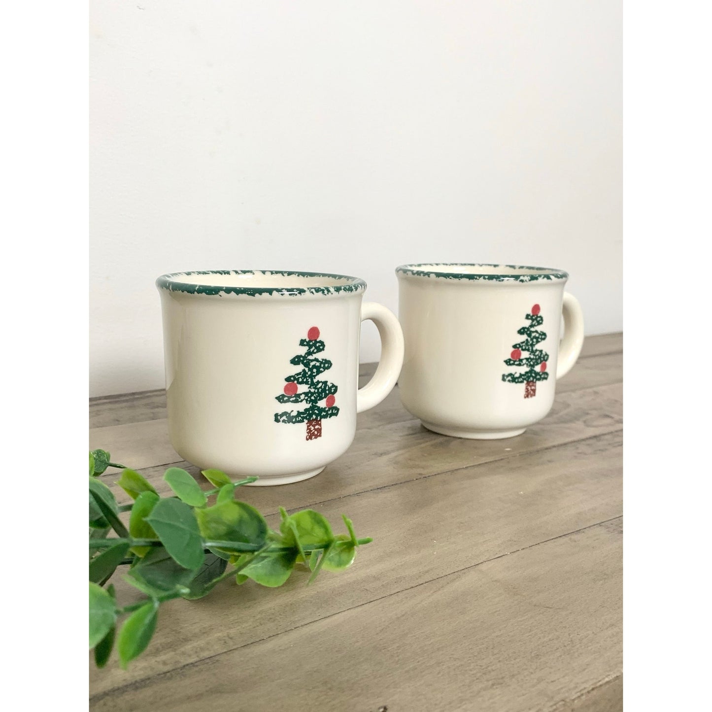 Vintage Furio Italy Christmas Tree Mugs Pair Ceramic Holiday Collectible Cups