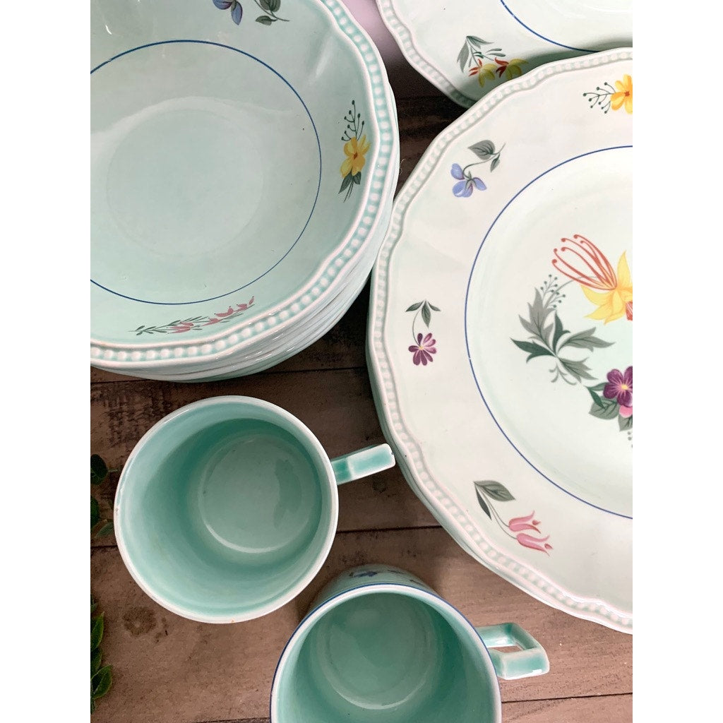 Vintage Kensington Staffordshire Ironstone Dish Set Provincial Pattern England Floral Dinnerware