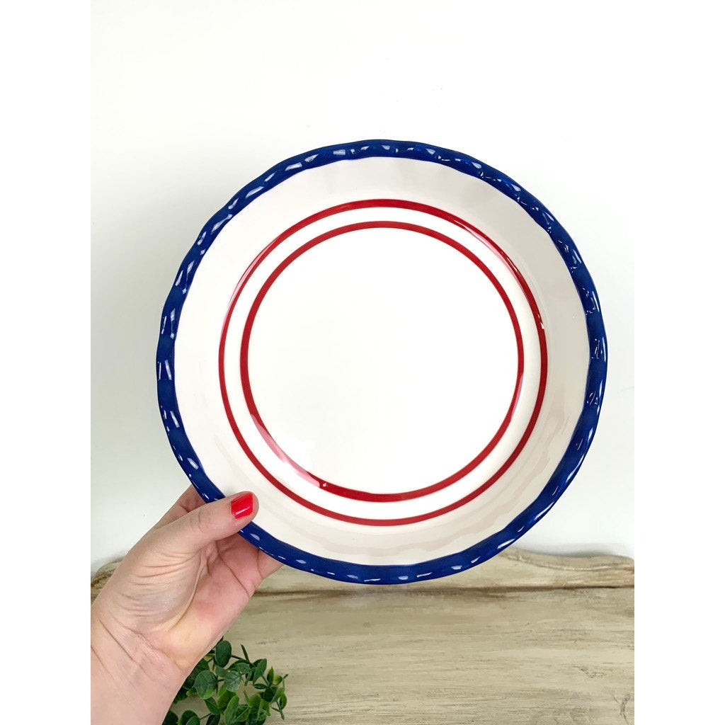 Sonoma Nantucket Pie Dish Red White Blue Ceramic Baking Dish Americana Decor