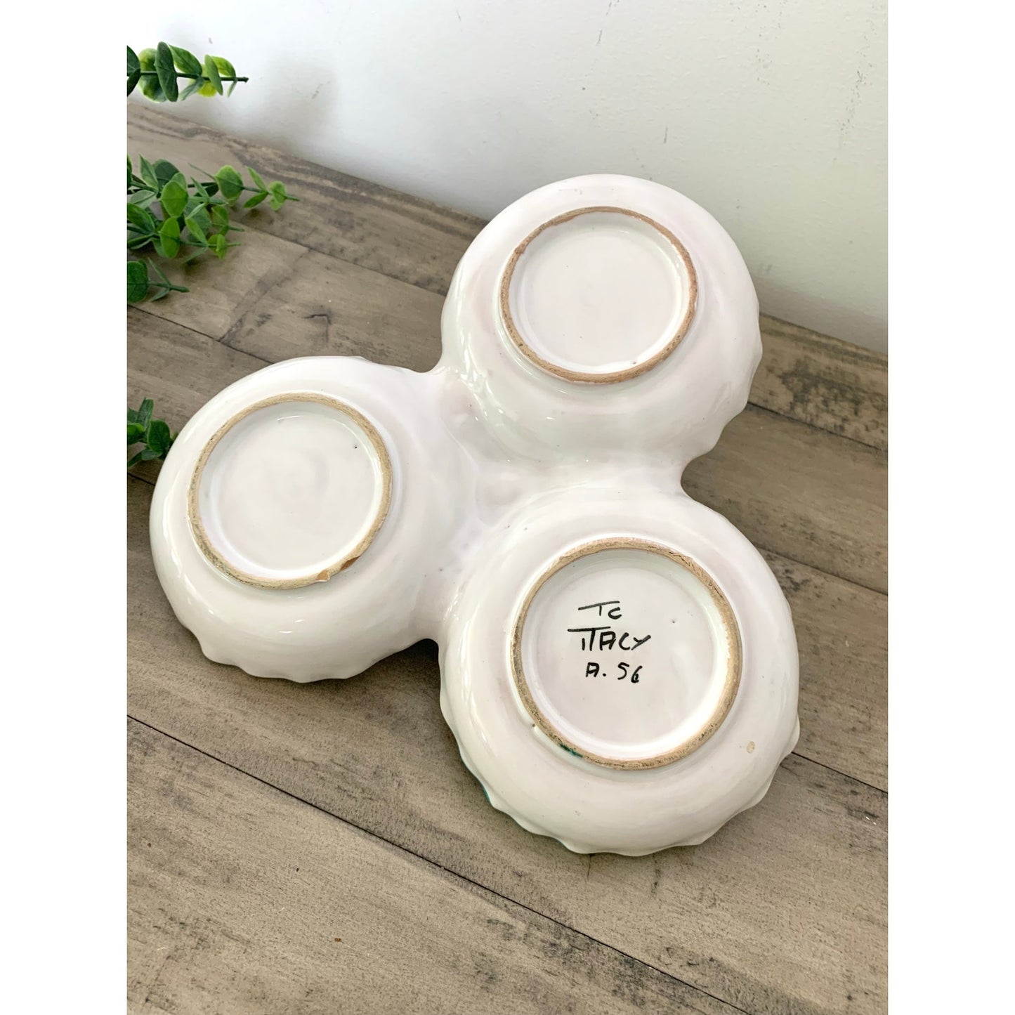 Vintage Hand Painted Italian Pottery Ceramic Serving Dish w Handle Signed Italy