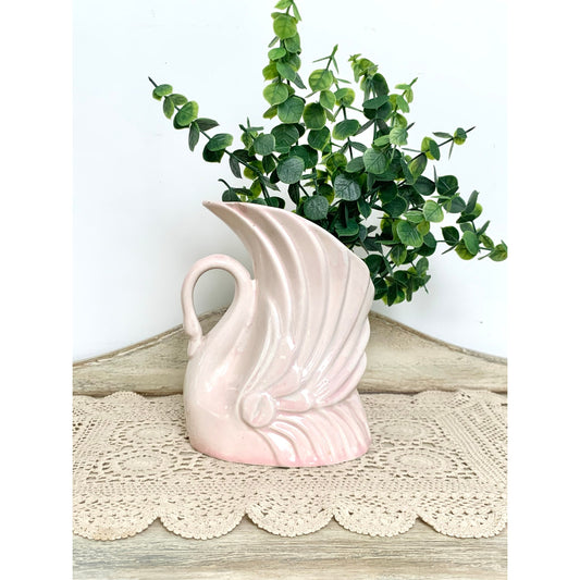 Vintage Pink Swan Vase Ceramic Swan Planter Art Deco Style Cottage Pottery Decor