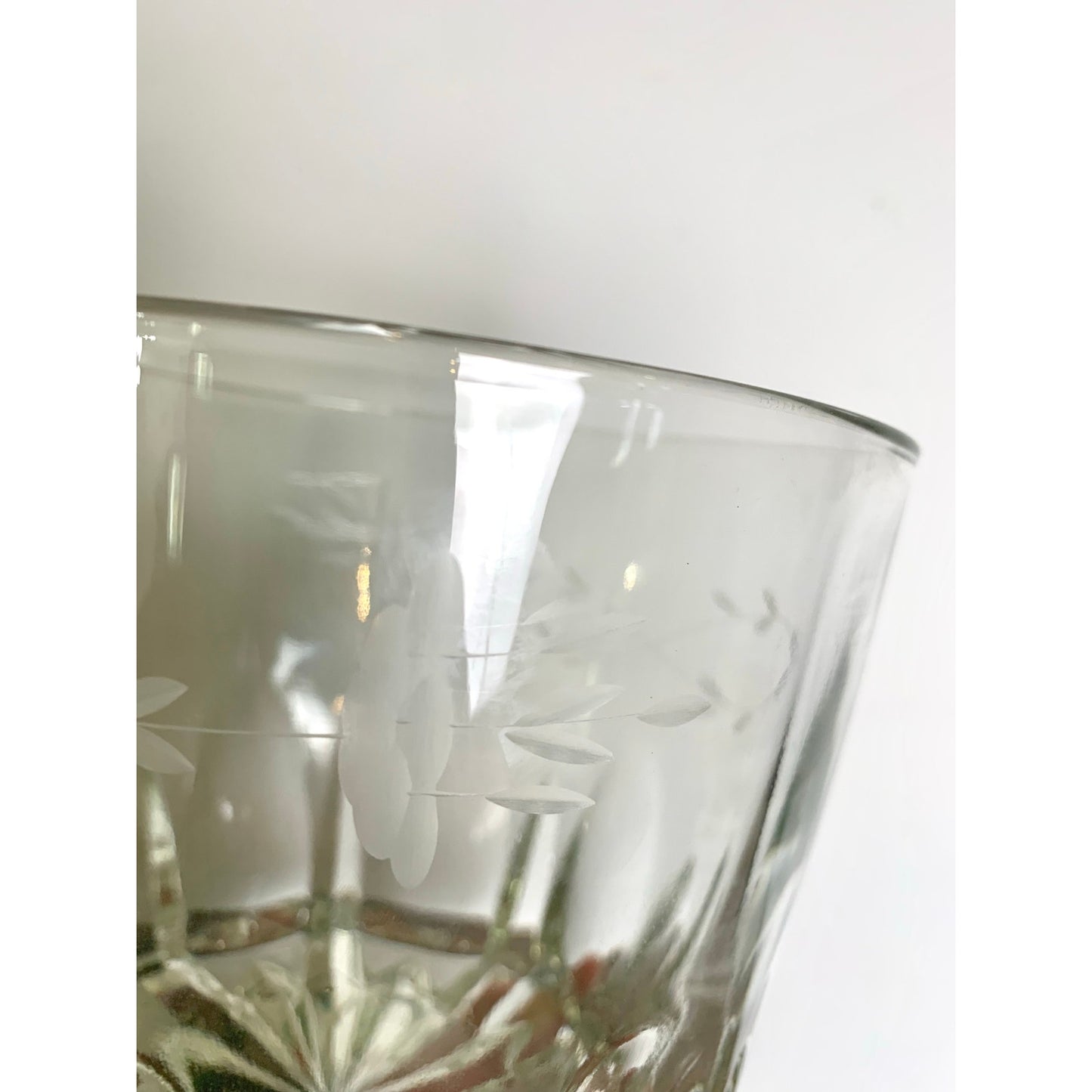 Vintage Princess House Etched Glass Ice Bucket with Floral Band and Starburst Base