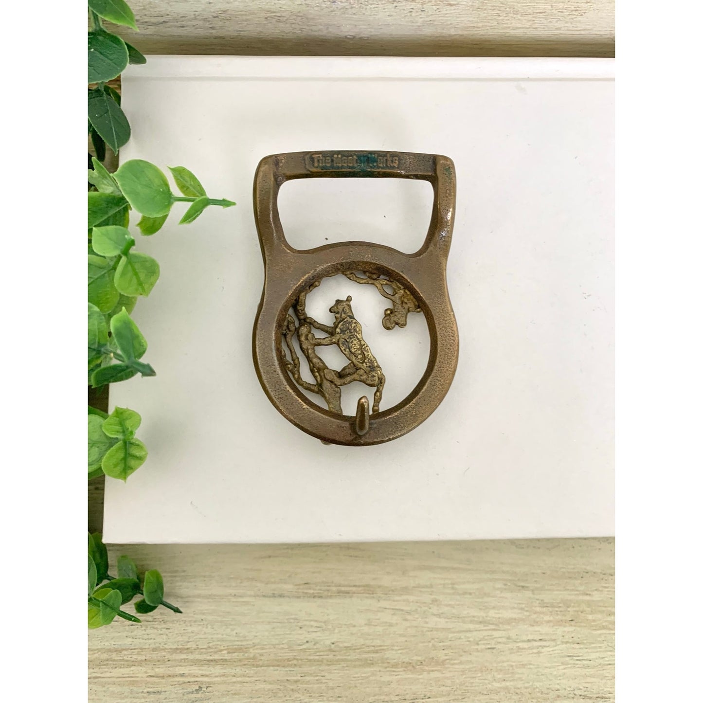 Vintage Masterworks Brass Belt Buckle Tiger Tree Western Animal